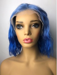 New Medium Blue Wavy Lace Front Hair Wigs