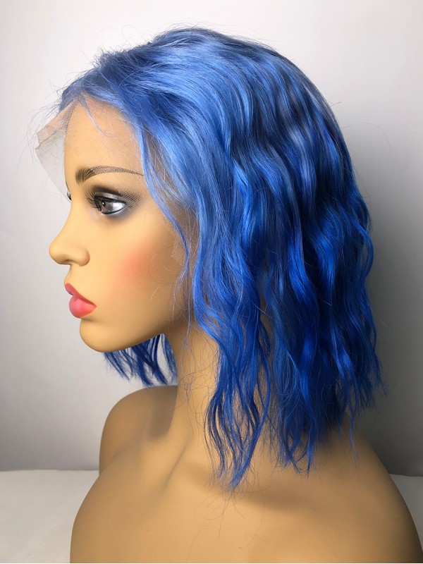 New Medium Blue Wavy Lace Front Hair Wigs