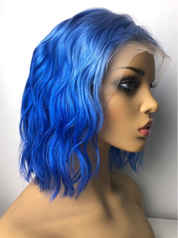 New Medium Blue Wavy Lace Front Hair Wigs