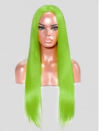 Long Smooth Grass Green Lace Front Human Hair Wigs