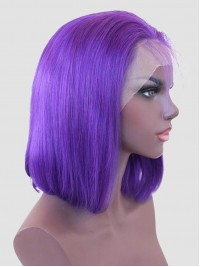 Medium Straight Purple Bob Lace Front Human Hair Wigs