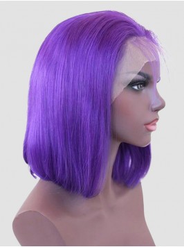 Medium Straight Purple Bob Lace Front Human Hair W...