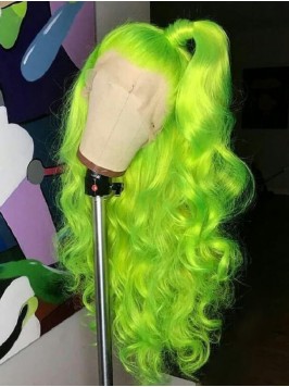 Long Smooth Light Green Lace Front Human Hair Wigs...