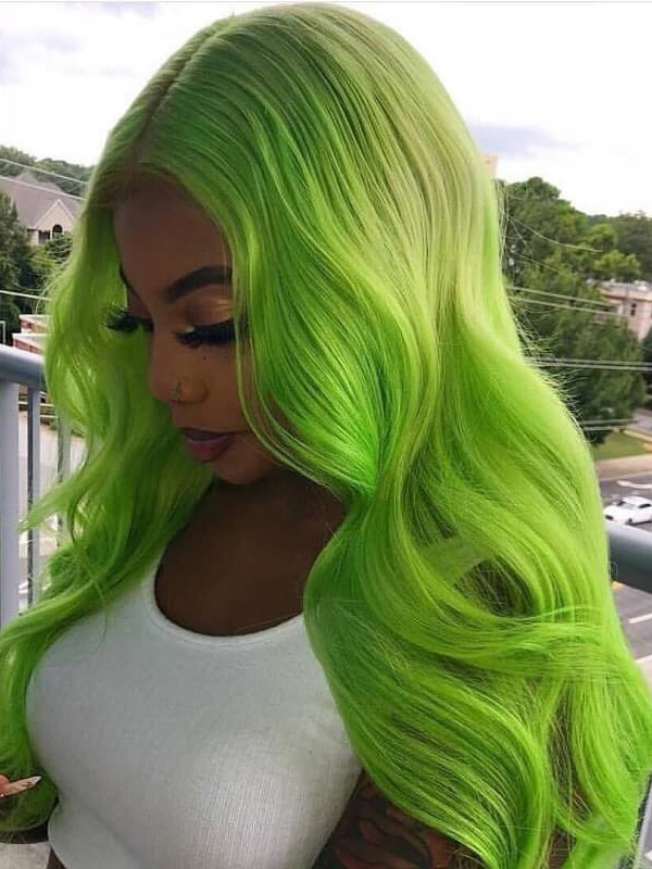 Long Smooth Light Green Lace Front Human Hair Wigs With Baby Hair