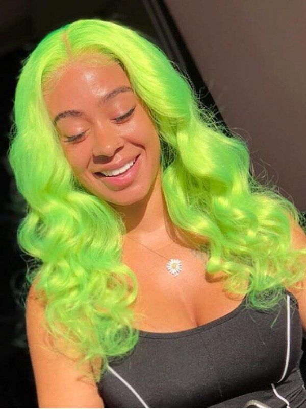 Long Smooth Light Green Lace Front Human Hair Wigs With Baby Hair