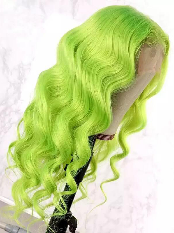 Long Smooth Light Green Lace Front Human Hair Wigs With Baby Hair