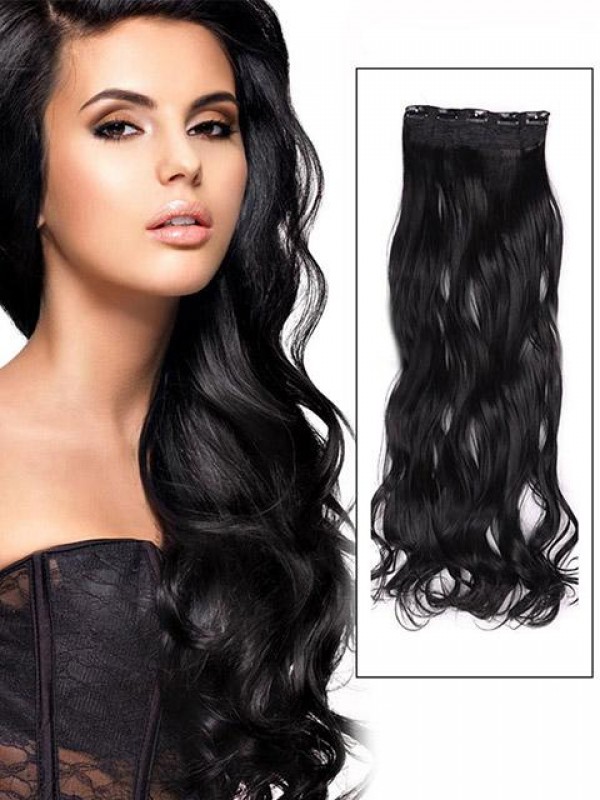 Jet Black Instant One Piece Body Wave Human Hair Extension