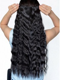 Jet Black Long Corn Wave Curly One Piece Clip In Hair Extensions