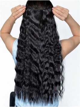 Jet Black Long Corn Wave Curly One Piece Clip In H...