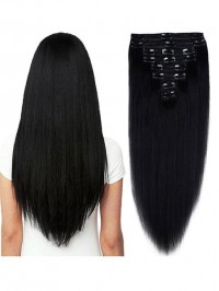 Jet Black Straight Real Natural Thick Double Weft Full Head Set