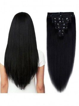 Jet Black Straight Real Natural Thick Double Weft ...
