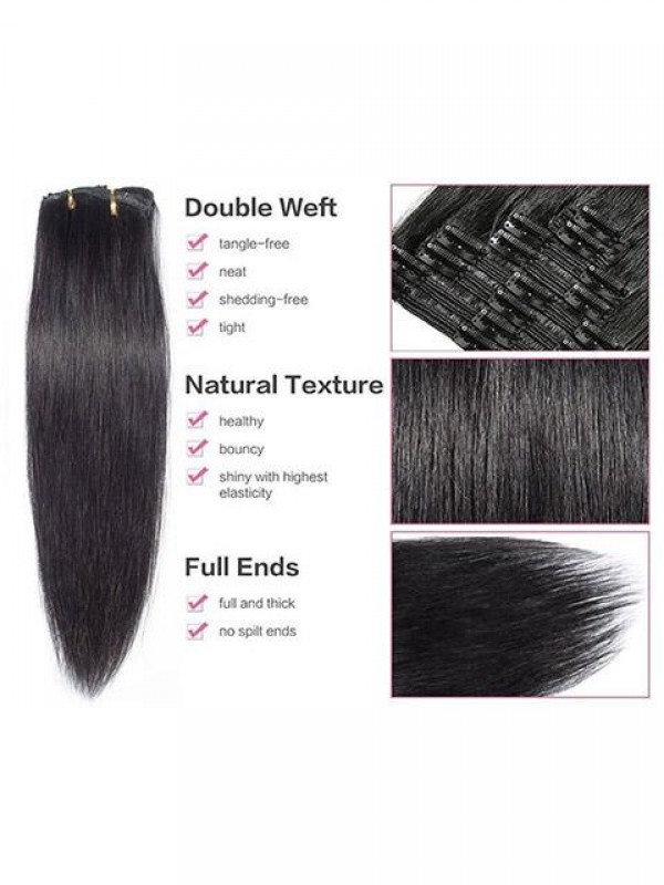 Jet Black Straight Real Natural Thick Double Weft Full Head Set
