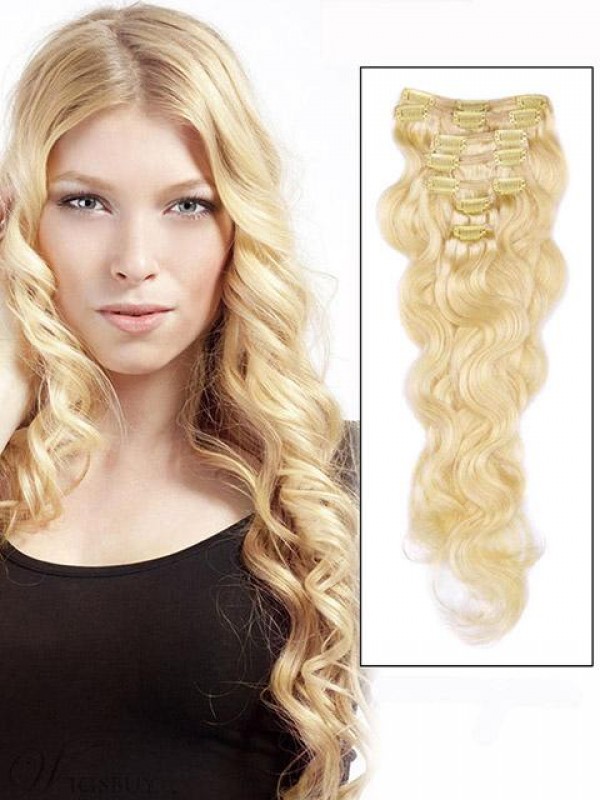 Remy Human Wavy 7 Pcs Clip In Hair Extensions