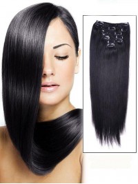 Straight 7 Pcs Clip In Hair Extensions Remy Human Hair
