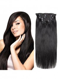 Virgin Clip In Real Human Hair Straight Natural Black 7Pieces