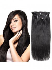 Virgin Clip In Real Human Hair Straight Natural Black 7Pieces