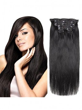 Virgin Clip In Real Human Hair Straight Natural Bl...