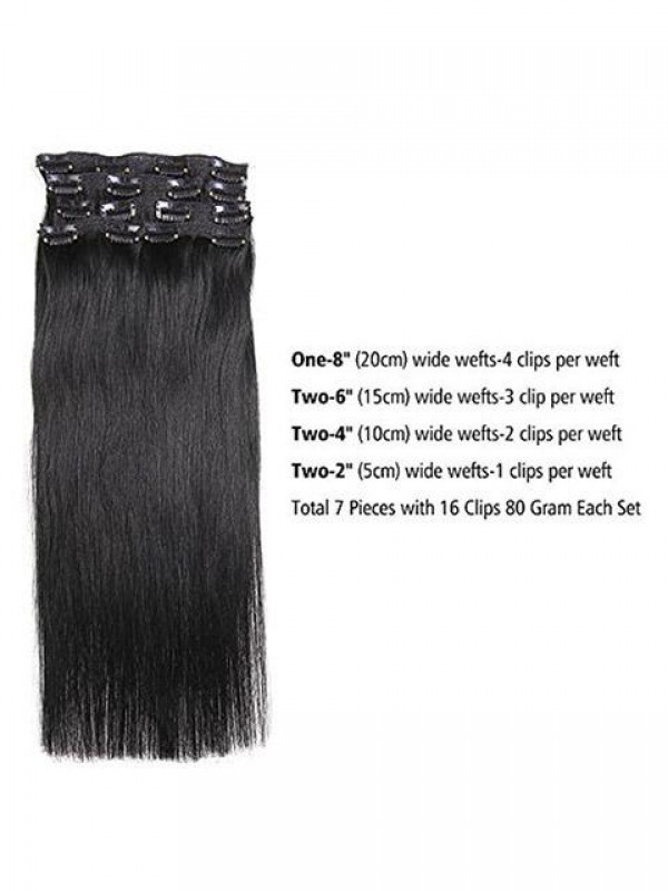 Virgin Clip In Real Human Hair Straight Natural Black 7Pieces