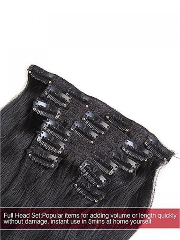 Virgin Clip In Real Human Hair Straight Natural Black 7Pieces