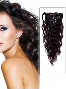 Wavy Dark Brown 7 Pcs Clip In Remy Human Hair Exte...