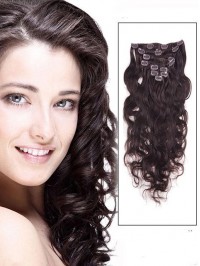 Wavy Dark Brown 9 Pcs Clip In Remy Human Hair Extensions