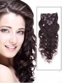 Wavy Dark Brown 9 Pcs Clip In Remy Human Hair Extensions