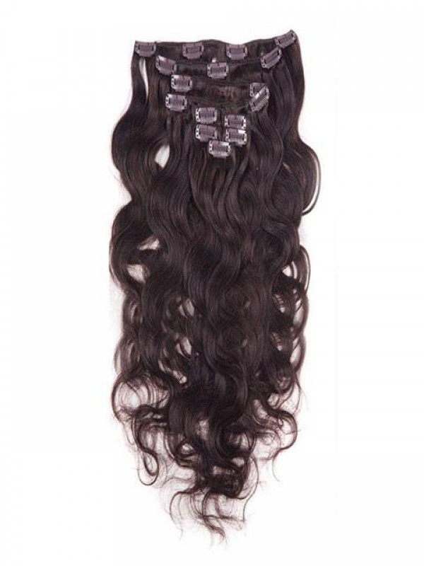 Wavy Dark Brown 9 Pcs Clip In Remy Human Hair Extensions