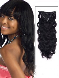 Wavy Jet Black 9 Pcs Clip In Remy Human Hair Extensions