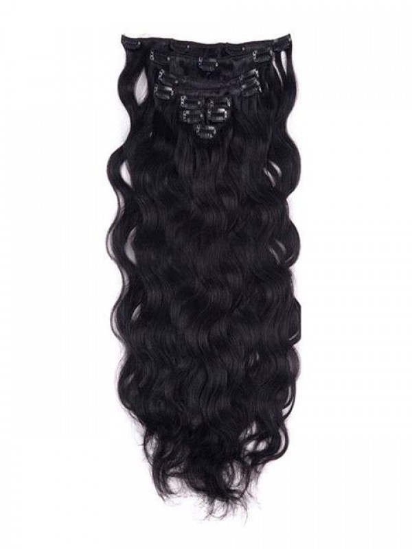 Wavy Jet Black 9 Pcs Clip In Remy Human Hair Extensions