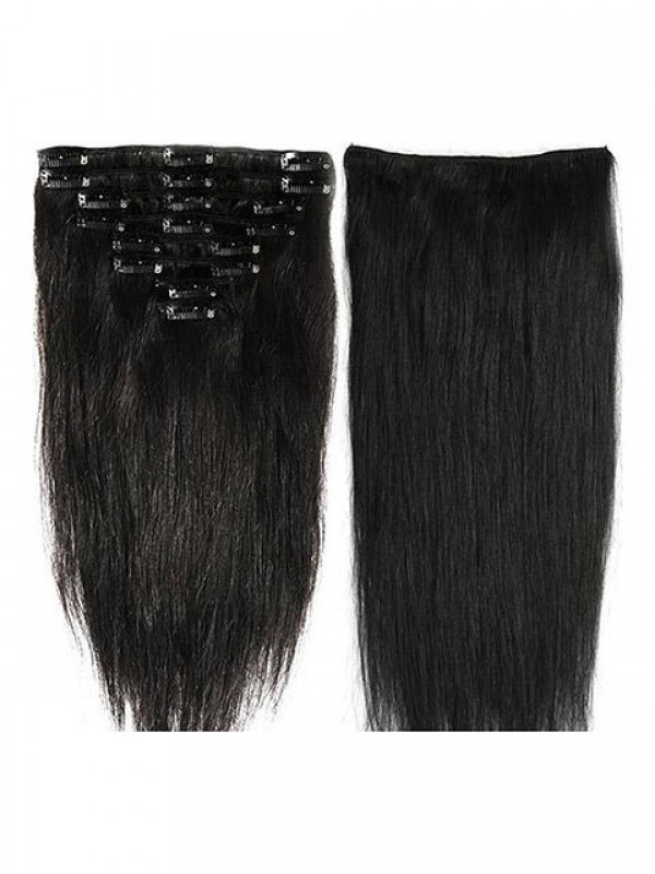 10 Inch Jet Black Clip In Remy Human Hair Extensions 8 Pieces 18 Clips