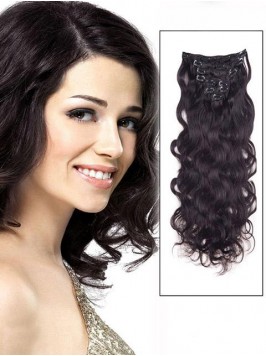 Wavy Natural Black 9 Pcs Clip In Remy Human Hair E...