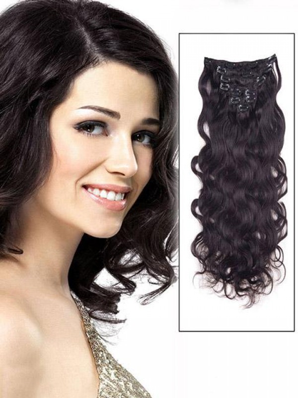 Wavy Natural Black 9 Pcs Clip In Remy Human Hair Extensions