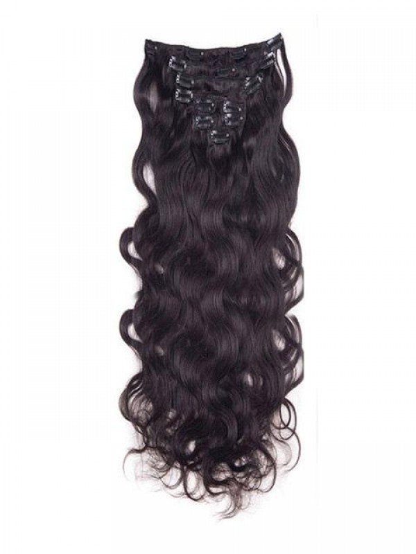 Wavy Natural Black 9 Pcs Clip In Remy Human Hair Extensions