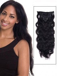 Wavy Jet Black Clip In Human Hair Extensions Human Hair