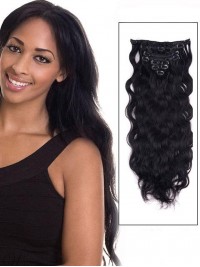 Wavy Jet Black Clip In Human Hair Extensions Human Hair