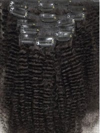 7Pcs Afro Curly Clip In Off Black Remy Human Hair Extension