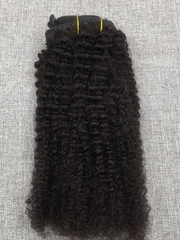 7Pcs Afro Curly Clip In Off Black Remy Human Hair Extension