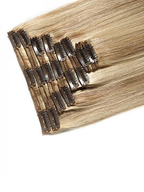 8 Pieces 18 Clips True Double Weft Full Head Human Hair Extensions