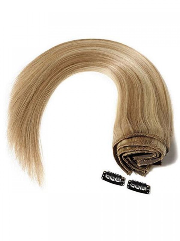 8 Pieces 18 Clips True Double Weft Full Head Human Hair Extensions