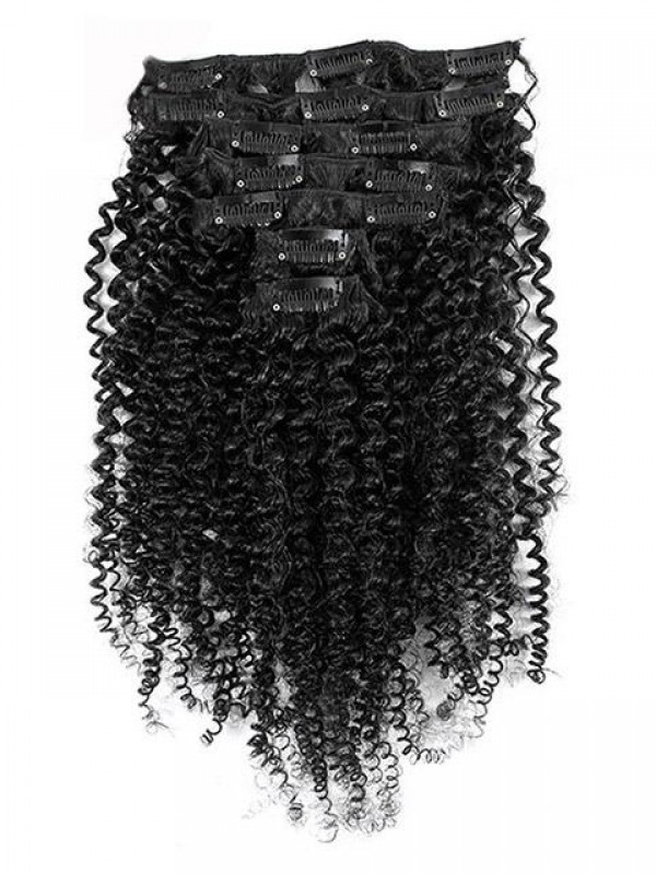 Black Women Kinky Curly 7 Pcs Clip In Human Hair Extensions