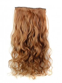 Brown Color Long Wave One Piece Synthetic Clip In Hair Extension