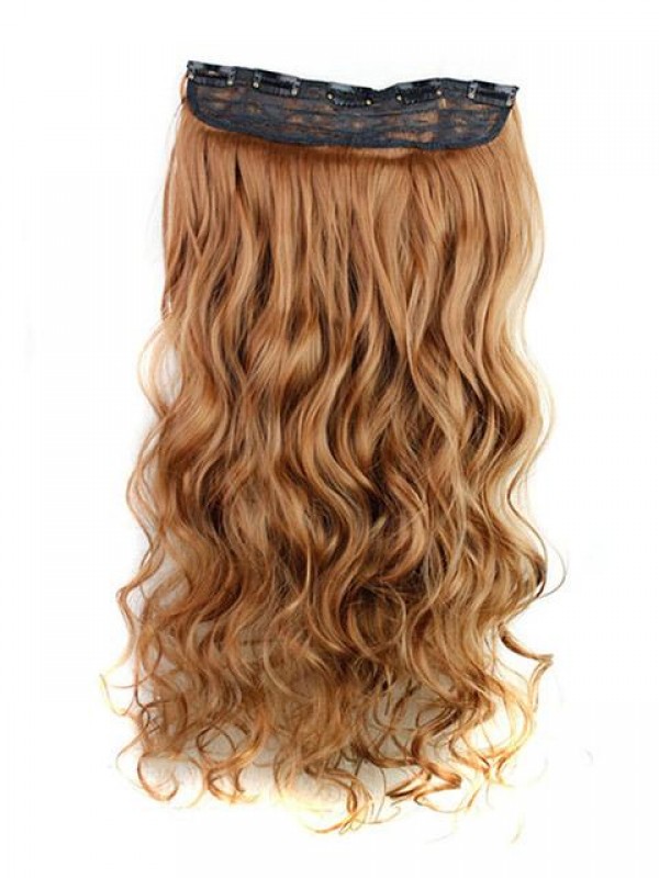 Brown Color Long Wave One Piece Synthetic Clip In Hair Extension