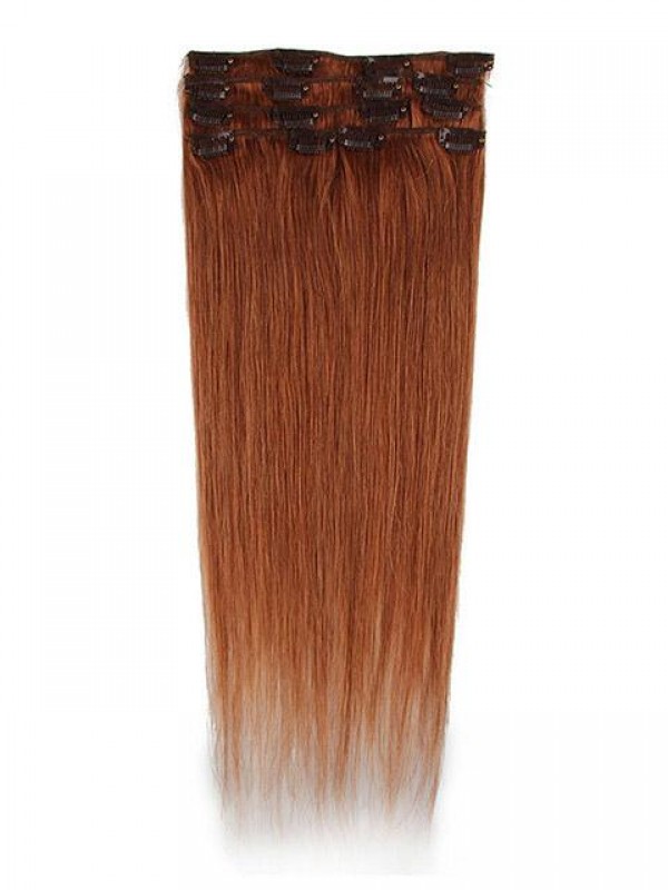 Clip In Synthetic Extensions Straight Light Auburn