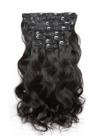 Jet Black Grade Brazilian Virgin Body Wave Clip In Hair Extensions