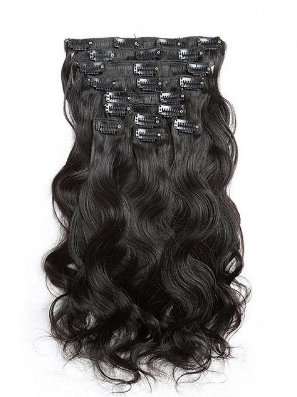 Jet Black Grade Brazilian Virgin Body Wave Clip In Hair Extensions