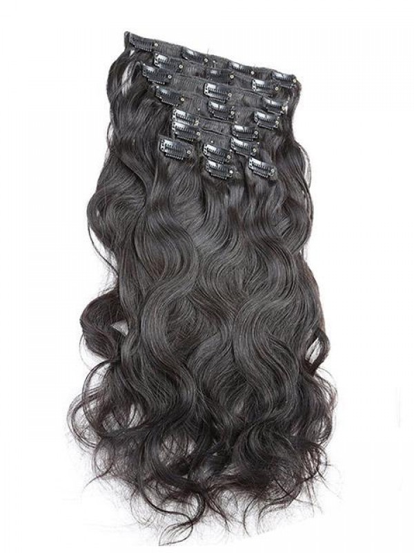 Jet Black Grade Brazilian Virgin Body Wave Clip In Hair Extensions