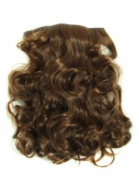 7 Pcs Light Brown Wavy Clip In Synthetic Hair Extensions
