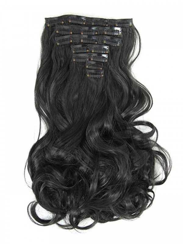 Long Body Wave Black Synthetic Clip In Hair Extension