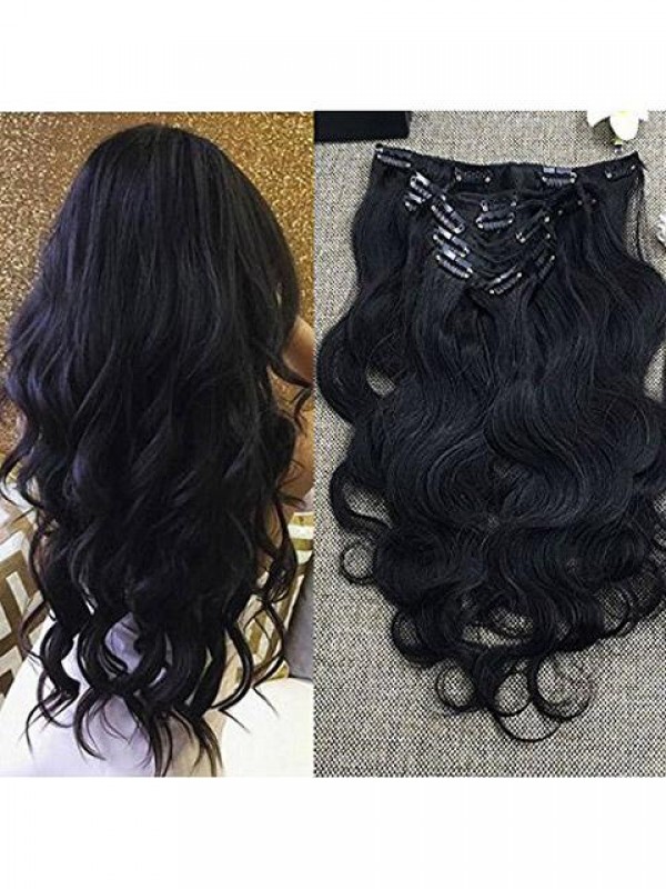 Wavy Natural Black Clip In Hair Extensions