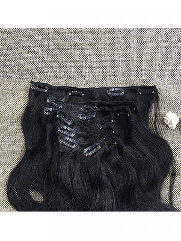 Wavy Natural Black Clip In Hair Extensions